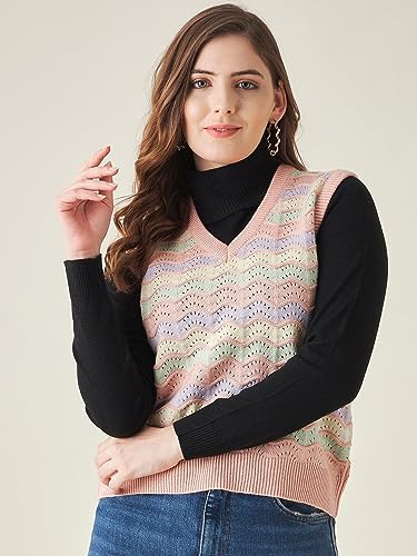 Image of Modeve Printed V Neck Sleeveless Sweater for Women||Winterwear||