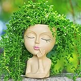 Face Planters Pots Head Cute Plant Pots for Indoor Plants Resin Head Planter Succulent Planters with Drainage Hole (Brown)