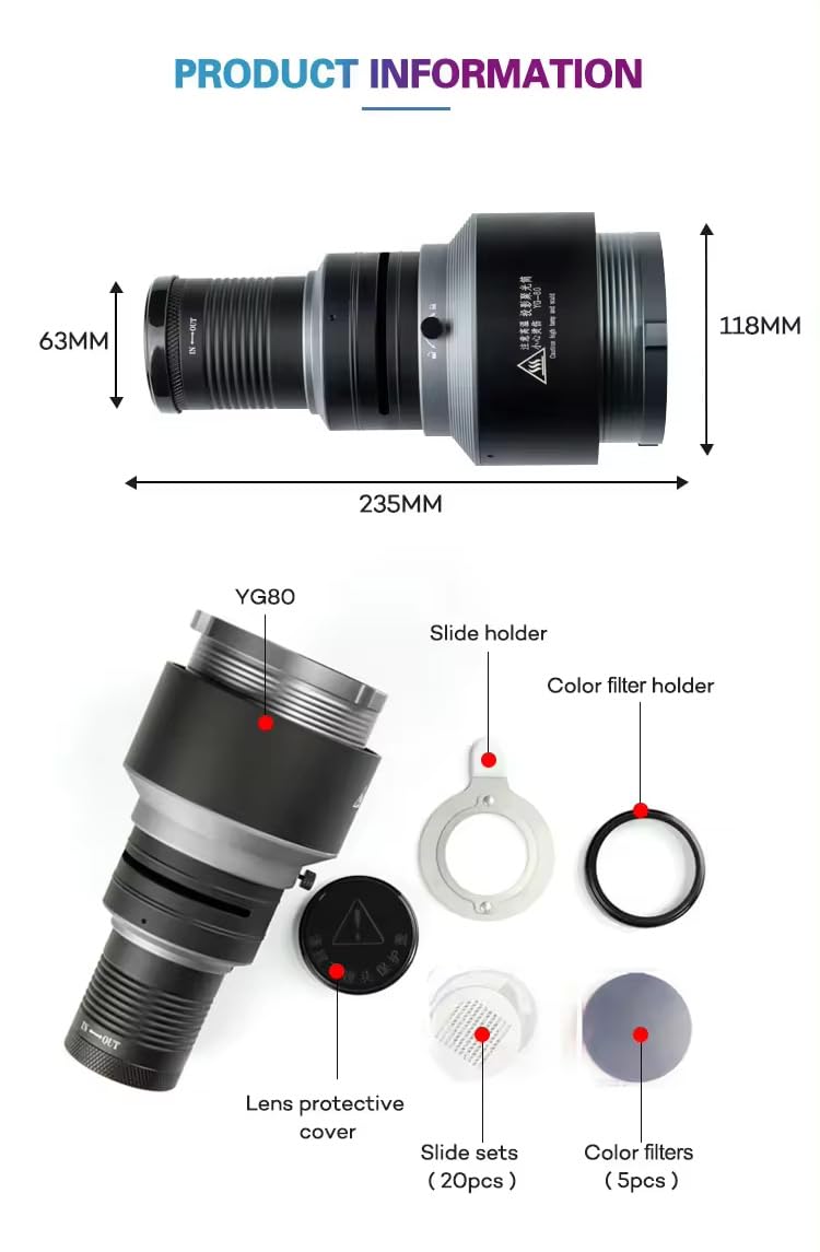 Bowens Mount Spotlight, konisches optisches Snoot-Set, Fotostudio-Beleuchtung, Projektor-Zubehör mit 20 Gobos und 5 Farbfiltern für Aputure Amaran 100DS/XS 200XS/DS 300C/DII/X 60D/XS Godox SL60 AD600