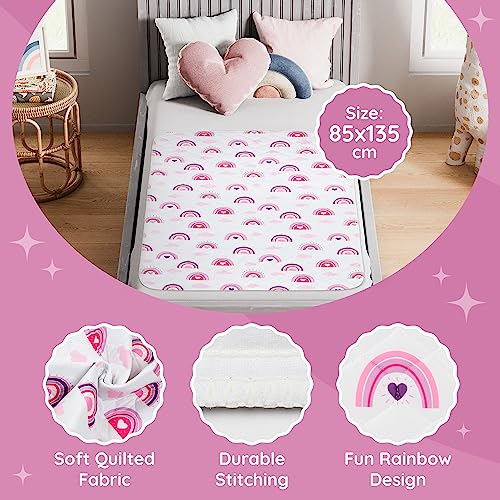 Image of Lynmark Potty Training Mattress Protector Pee Pads for Kids - Waterproof Toddler Bed Wetting Mat for Toilet Training - Non-Slip Washable Bedwetting Topper Absorbs Up to 2000ml - 53 inch x 33 inch, Rainbow