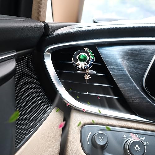Image of ORIESSE Astronaut Air Vent Clips Car Air Fresheners 2pcs Spaceman Moon Stars Car Decor Anime Car Accessories for Teens Bling Green Car Vent Clips Refillable Car Diffuser