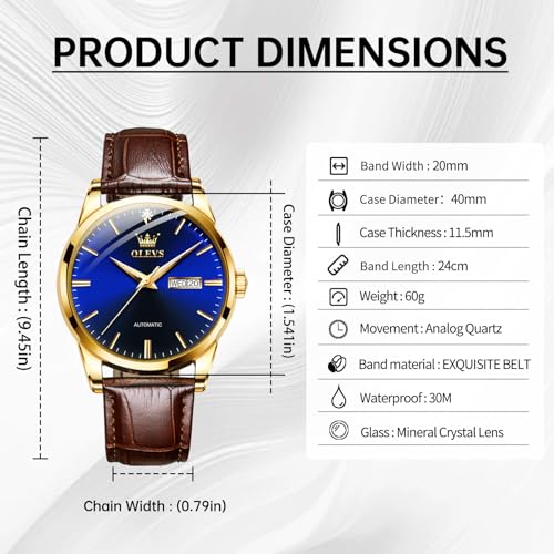 Image of OLEVS Brown Mens Leather Watch Dress Casual Day Date Quartz Wrist Watch
