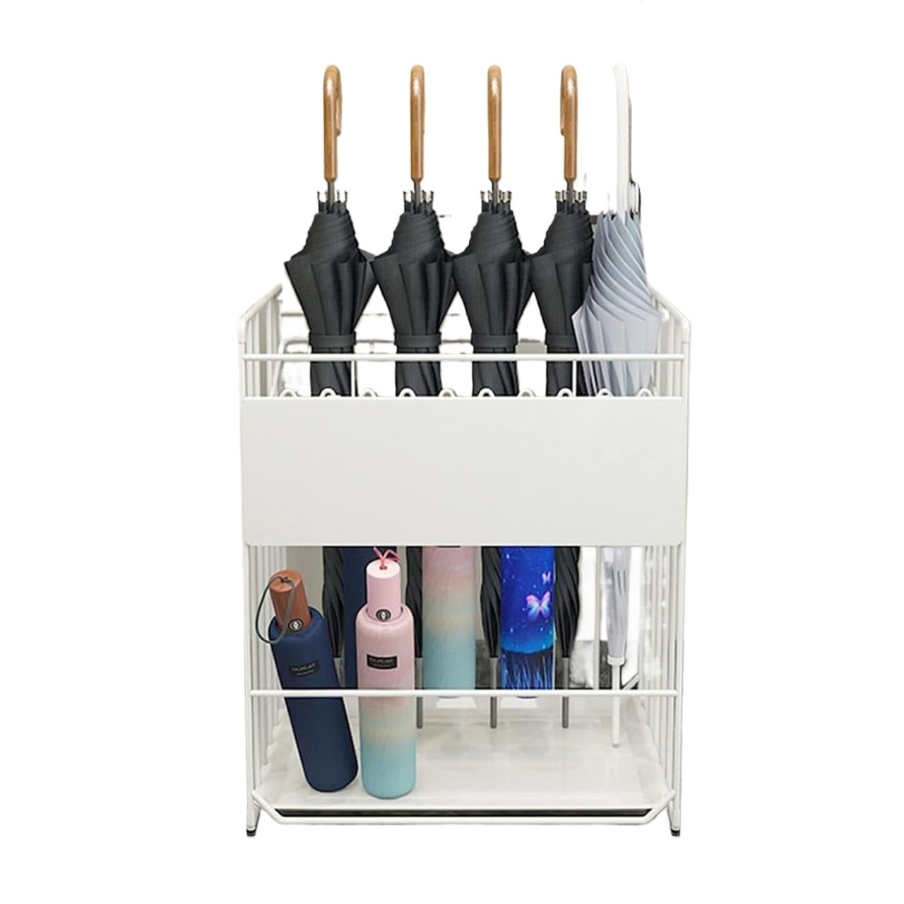 PXAMORTEL Metal Umbrella Holder Stand, Metal Umbrella Stand with Drip Tray Holds 20-30 Umbrellas Multicolor Multiple Sizes(White,51x36x60cm)