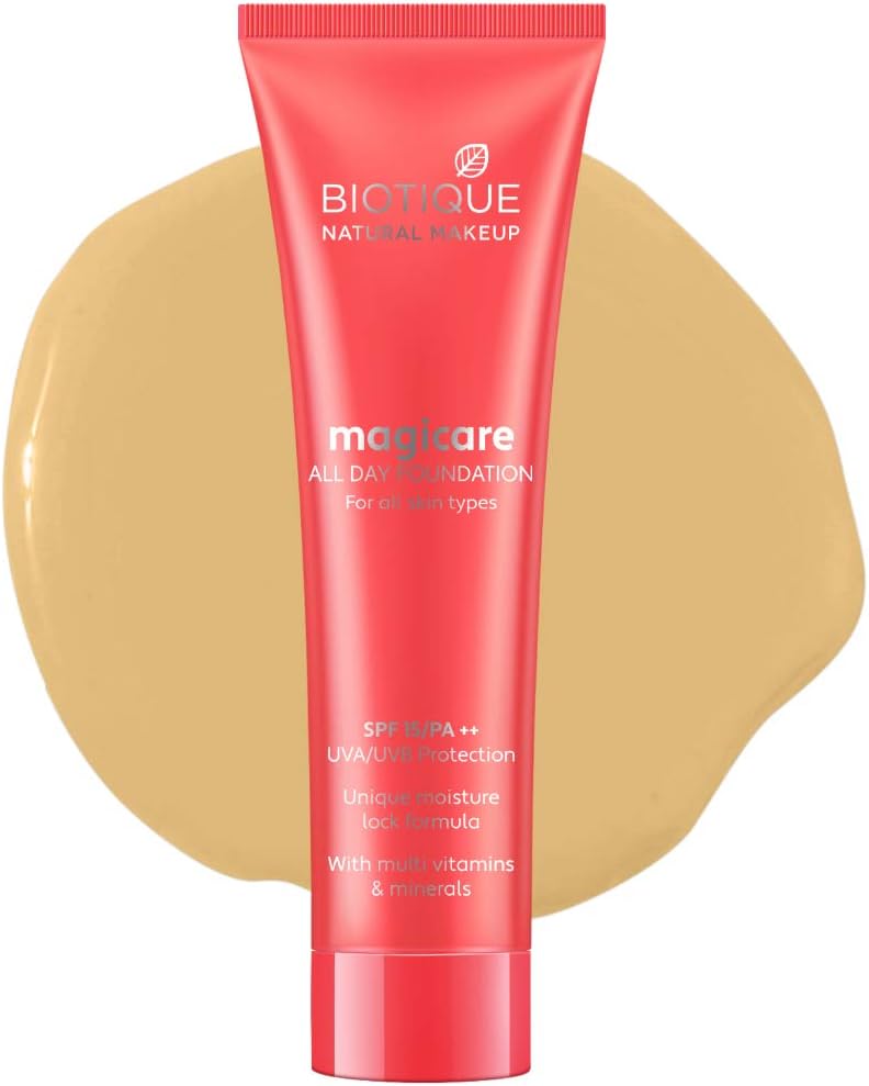 Biotique Natural Makeup Magicare All Day Liquid Full Coverage Foundation (Gypsum, 30Ml, Natural Finish), Pack Of 1