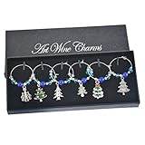 Souarts Mixed 6pcs Christmas Trees Glass Charms Marker Tags Set with Gift Box