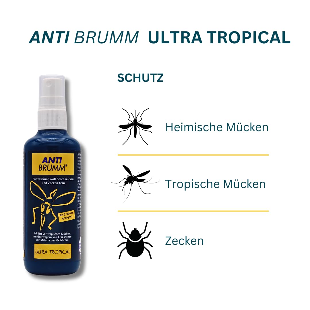 Anti Brumm Ultra Tropical 3x 150 ml I Schutz vor tropischen Mücken I Insektenrepellent I Mückenspray I Abwehr von Mücken und Zecken I Urlaub, Fernreisen I Deet I Spar-Set plus Pharma Perle give-away