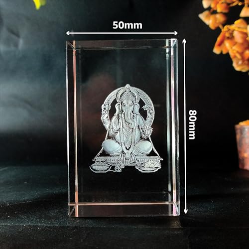 Image of GROB God Idol 3D Crystal Cube with LED Light Base in Festivals, Personalized Gift,Home Decoration, Showpiece for Home(Transparent 50 X 50 X 80 mm) (Ganesh)