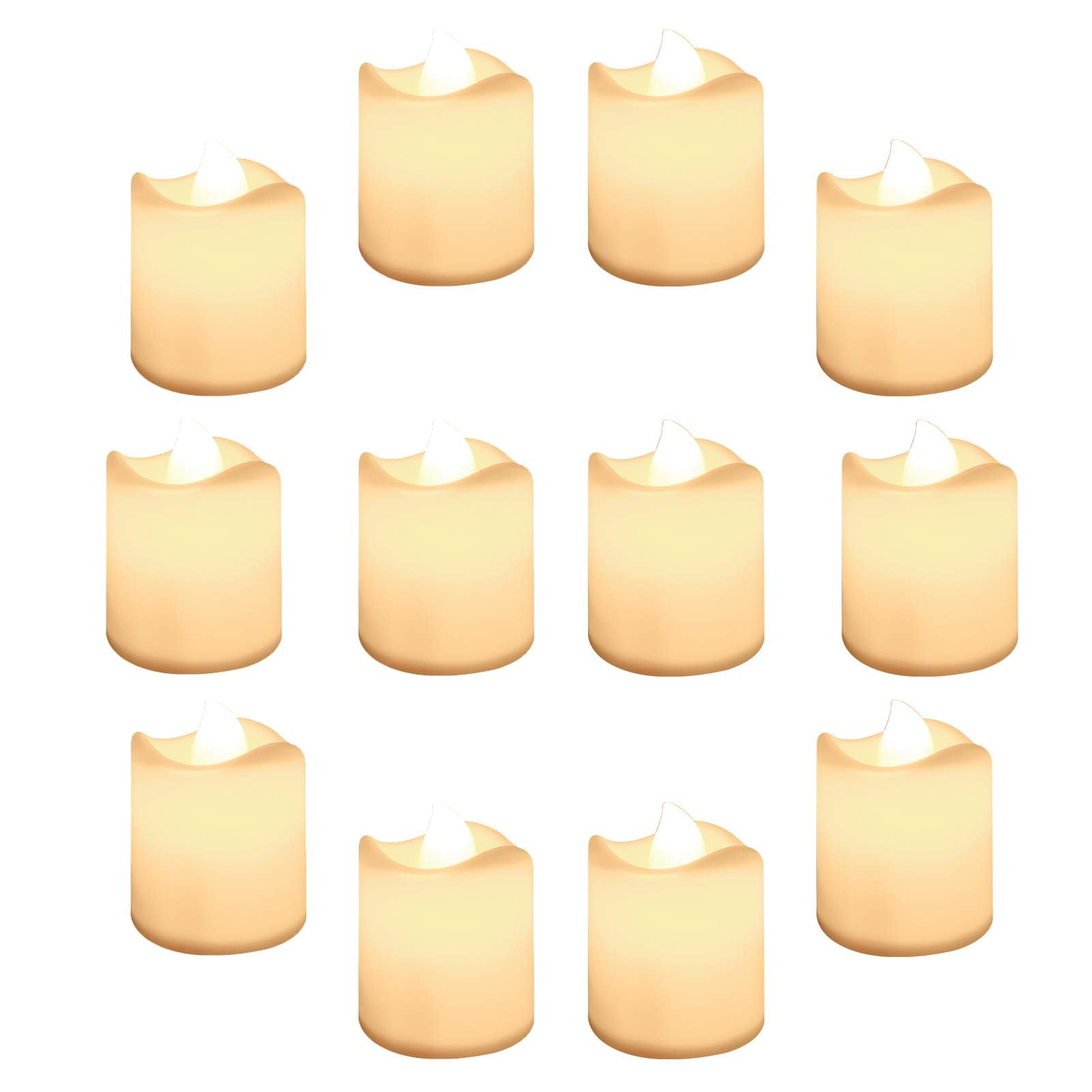 Yeahmart Pack of 12 Realistic and Bright Led Candle Lights, Battery Operated LED Tealights, Flameless Tea Lights with Warm White Bulb Light for Wedding, Table, Gift, Outdoor