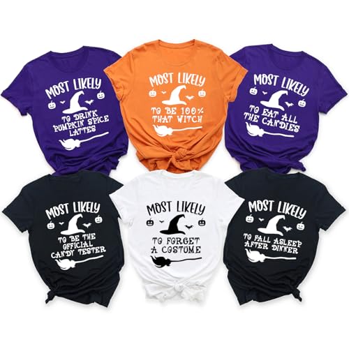 Most Likely to Halloween Group Matching Family T-Shirts, Funny Halloween Party Tees