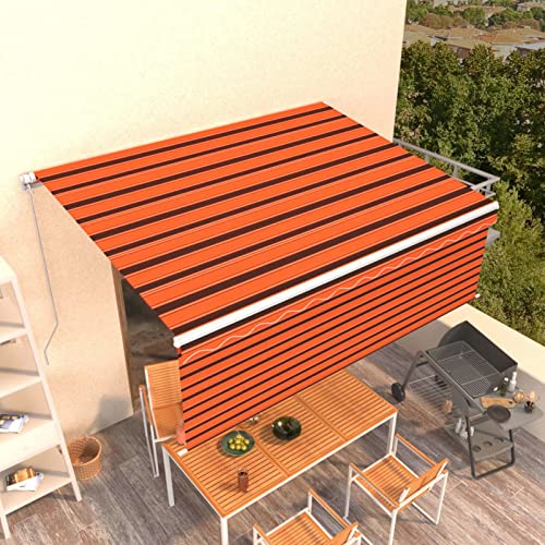 Gecheer Markise Manuell Einziehbar mit Rollo 4x3 m Orange & Braun Gelenkarmmarkise Markise Sonnenmarkise Sonnenschutz
