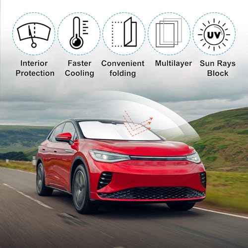 Image of Windshield Sun Shade Custom Fit for 2021 2022 2023 2024 2025 2026 Volkswagen VW ID.4 Accessories Foldable Sunshade Sun Blocker Protect Car from Sun Rays & Heat Damage Keep Car Cooler