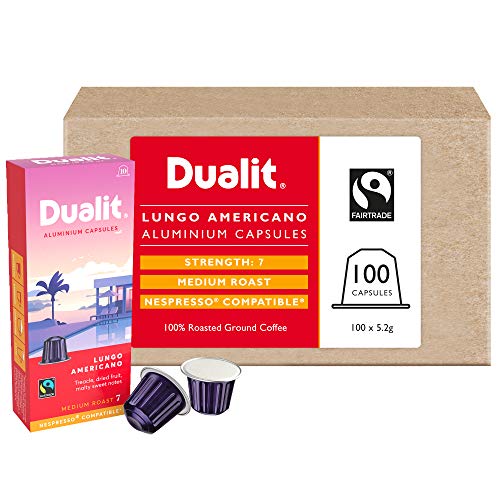Dualit Lungo 100 Nespresso Compatible Espresso Aluminum Capsule, 100 Pack, Coffee #TOP1