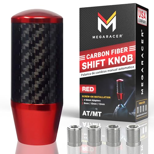 2022 Subaru WRX STI CVT Shift Knob 3 Premium Red Carbon Fiber Shift Knob - 4 Metal Threaded Adapters, 4 5 6 Speed Manual & Buttonless Automatic Transmission Cars, Weighted Gear Stick Shifter Knobs, (M8, M10x1.25/1.5, M12x1.25), JDM Style