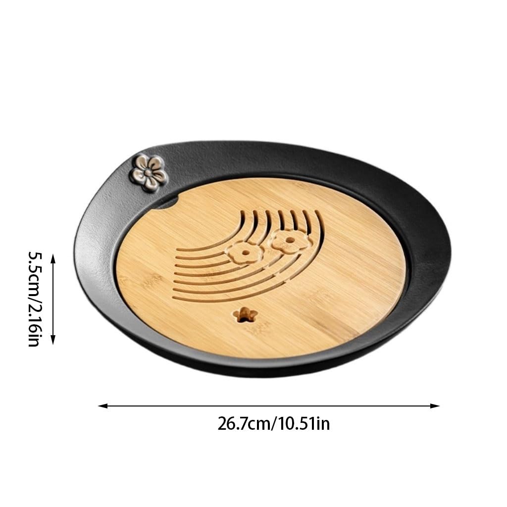 Bandeja de té Sencilla Bandeja de té Bandeja de té Redonda para el hogar Bandeja de Taza de té de cerámica Juego de té de Kung fu pequeño con función de Almacenamiento de Agua (A)
