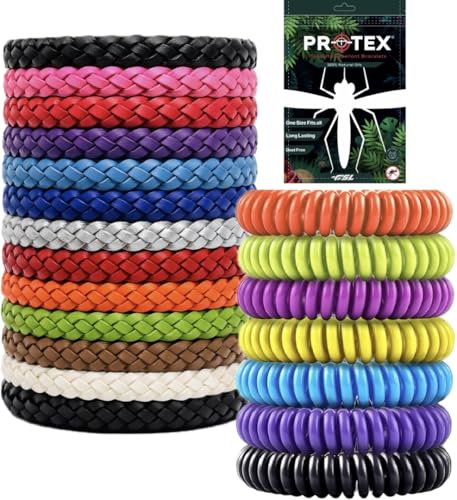 PR0TEX 20 Pack Insect Repellent Bracelet 13 Adjustable Woven Leather Bracelets 7 Waterproof EVA Bands DeetFree Powerful Effective Protection Mosquito Bug Repellent Bracelets for Adult & Kids