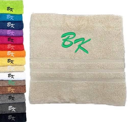 Monogrammed Towel Personalised Embroidered Towel with Monogram Letter Name Initials Custom Towel Cotton Towel Personalised Gift (100 x 50 cm, Light Beige)