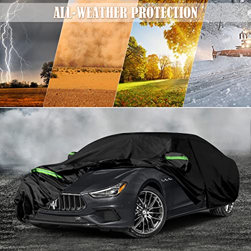Image of Waterproof Car Covers Replace for 2013-2025 Maserati Ghibli, 6 Layers All Weather Custom-fit Car Cover with Zipper Door & Windproof Bands for Snow Rain Dust Hail Protection (Ghibli)