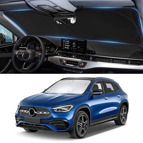 Image of Windshield Sun Shade for 2014 2015-2020 Mercedes Benz GLA 180 200 220 250 | Custom Fit gla250 Accessories Window Sunshade Foldable Sun Visor Protector Blocks UV Rays