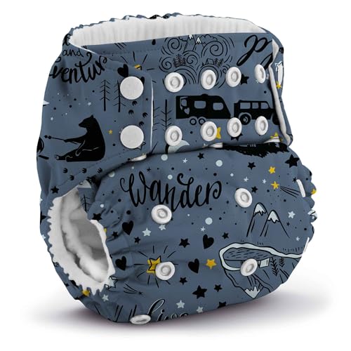Image of Kanga Care Rumparooz G3 Stay Dry Cloth Diaper Reusable One Size Pocket Diaper Patented Inner Double Gusset 2 pcs Microfiber Insert Soaker (6-55+ lbs) - Wander