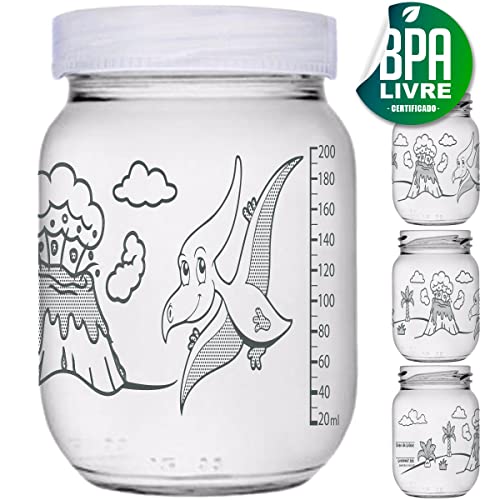 5 Potes de Vidro Armazenar Leite Materno, Graduação 200ml - DINOS267