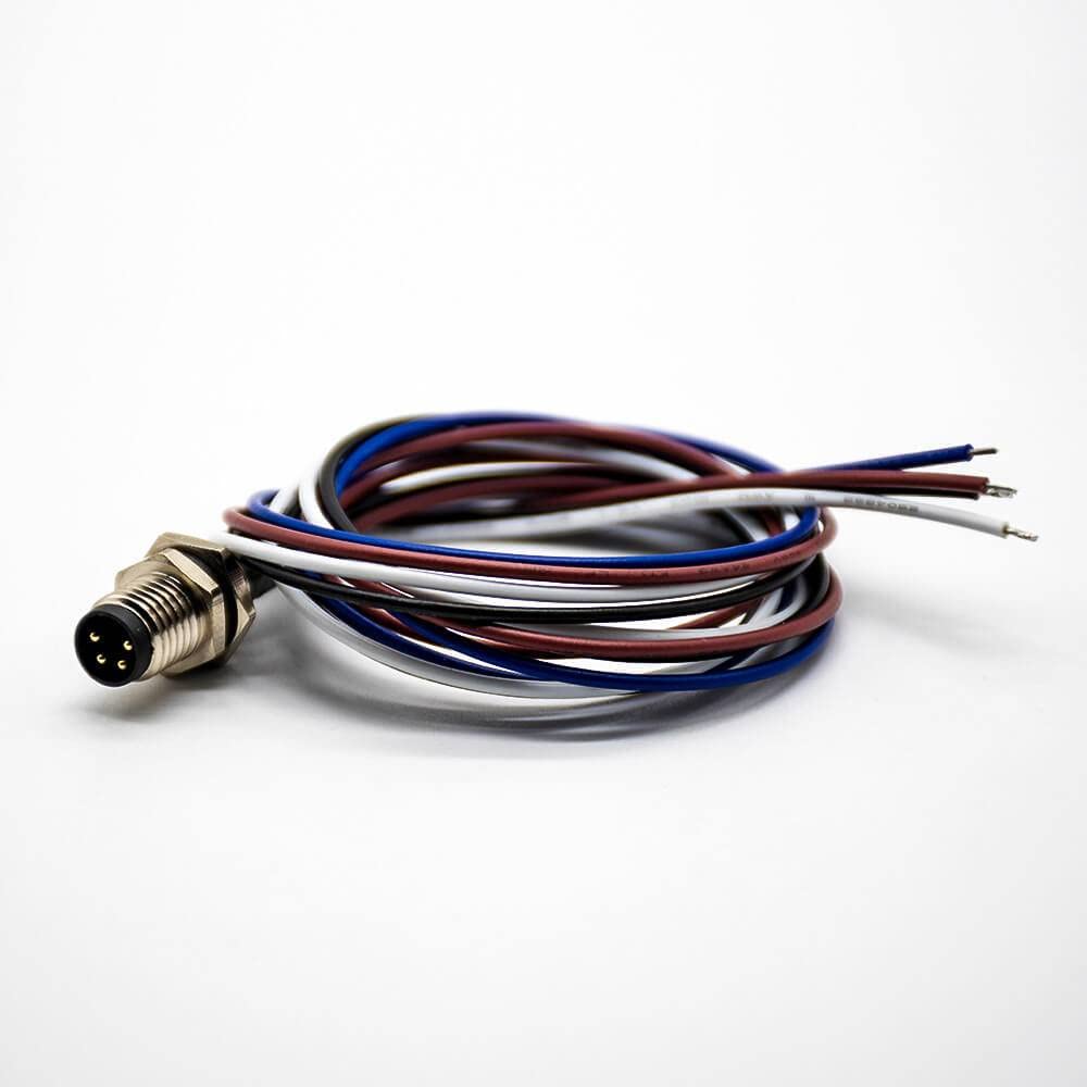 Elecbee M8 Cable Connector Circular Wateproof Straight Panel Mount Socket with 20CM 24AWG Cable (4 Pin A Coding Male Rear Mount)