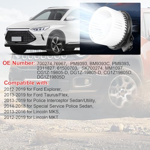 Image of AC Blower Motor Fan Replacement Fits for 2012-2019 for Ford Explorer | Flex, Taurus, Police Interceptor Sedan Utility, for Lincoln MKS /MKT- HVAC Heater Blower Motor Assembly Front, Replace 700274