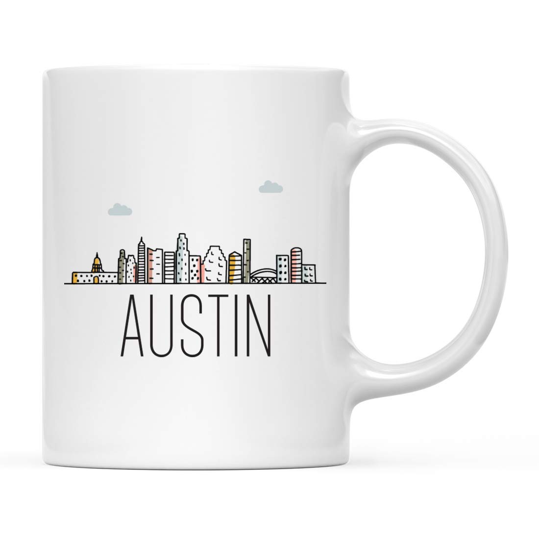 Andaz Press11oz. Ceramic Coffee Mug Gift, Austin, Colorful City Skyline Graphic, 1-Pack, Christmas, Birthday Gift Ideas Family Coworker Him Her, Includes Gift Box