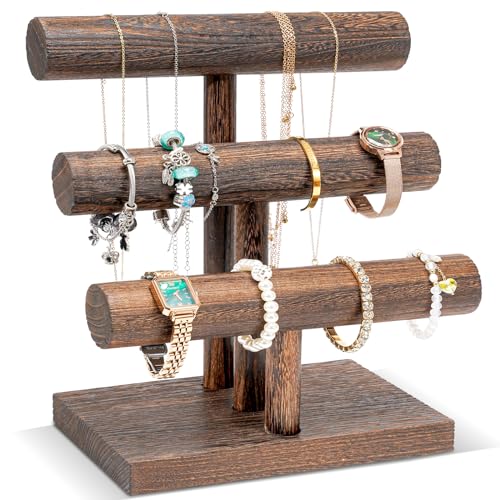Procase Soporte para Pulseras de 3 Niveles, Torre Organizadora de Madera de Joyería Estante de Almacenamiento para Venta para Relojes Pulseras -Marrón