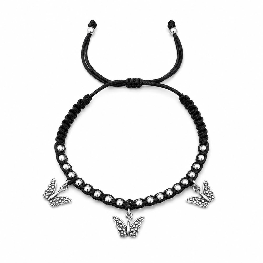 Butterfly Charm Black Thread Adjustable Anklet for Women-picture-10
