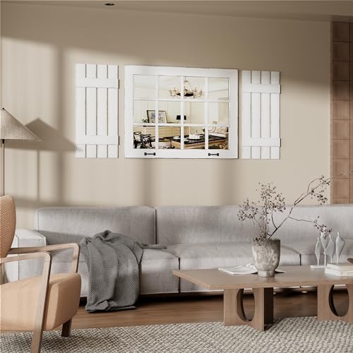 Wall-Mounted-Farmhouse-Decorative-Mirror-Distressed-Wood-Windowpane-Mirror-Rustic-Farmhouse-Accent-Mirror-Living-Room-Entry-Decorative-Mirror-with-Hanging-Hardware-for-Bedroom-Bathroom-Kitchen Wall Mounted Farmhouse Decorative Mirror Distressed Wood Windowpane Mirror Rustic Farmhouse Accent Mirror Living Room Entry Decorative Mirror with Hanging Hardware for Bedroom Bathroom Kitchen