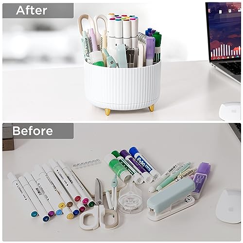 HBlife Pencil Pen Holder for Desk, 5 Slots 360° Degree Rotating Desk Organizers and Accessories, Desktop Storage Stationery Supplies Cute Pencil Cup Pot for Office, School, Home, A image 8