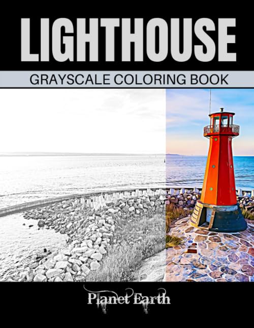 Lighthouse Grayscale Coloring Book Adult Coloring Book with Beautiful Images of Lighthouses.