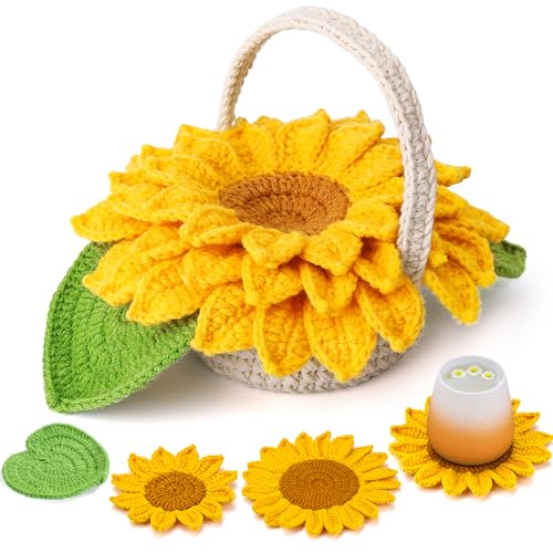 Yizzvb Crochet Kit for Beginners, 5 Pcs Coasters Plant Pot Crochet...