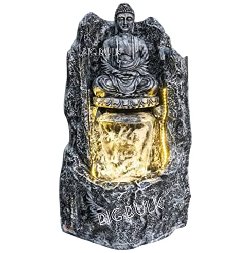 Image of Big Kamal White Buddha Fiber Indoor Outdoor Fountain with Led Lights for Home Decor and Office Decoration Or Gifting (35.6 x 35.6 x 66 cm) (Design pahad)