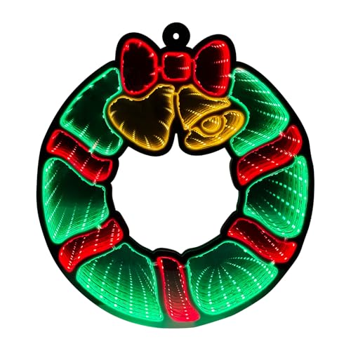 ConBlom Infinity Mirror Tunnel LED Night Light, Tunnel Mirror Neon Sign,USB and Battery Operated,3D Tunnel Lamp Desktop Lamp for Bedroom,Living Room Holidays Party Christmas Decor (Christmas Wreath)