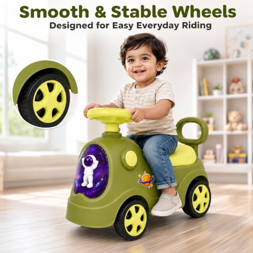 Image of Lifelong Astro Ride On Push Car for Kids 1-4 Yr | Distraction Free Non Musical Ride On Toy with Easy Installation, Steering Wheel, Under Seat Storage | Sturdy 35 kg Capacity Indoor Outdoor Fun (Green)