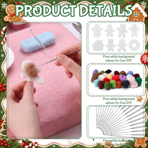 Image of HunnmingRe 32 Set Needle Felting Kits Needle Felting Supplies for Beginner Include Wool Roving Pad and Needles for DIY Home Decoration Art Craft (Christmas)