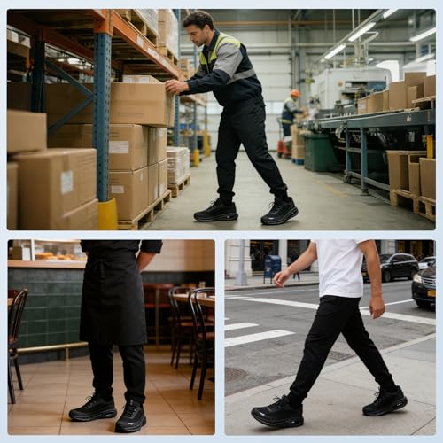 Image of Men's Wide Width Non Slip Work Shoes, Air Cushion Lightweight Wide Toe Box Sneakers Water&Oil Resistant, Breathable Arch Support Food Service Chef Kitchen