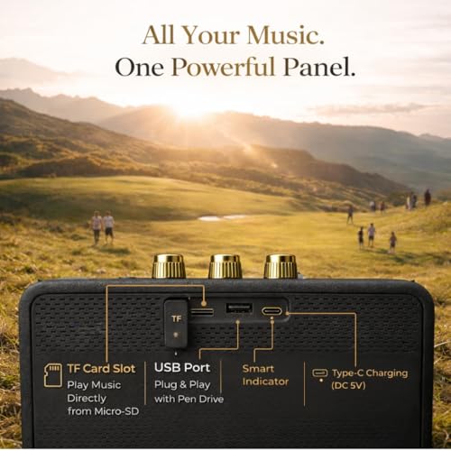 Image of ModishOmbre Premium Basson 30W Portable Bluetooth Speaker | FM Radio | 20 Hours Long Playtime | Dual Bass Drivers | Built-in Mic | Playback via BT5.3 /USB /TF Card, Easy Controls | Type C Charging