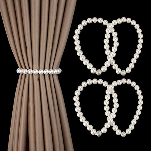 Curtain Tiebacks, Elegant Pearl Magnetic Curtain Tieback Decorative Drapery Holdbacks Rope Holder for Home, Office (2 Pairs)