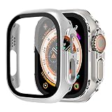 EIHAIHIS 2 Pièces Coque Rigide Étanche en PC pour Apple Watch Ultra 49mm, Protection Écran en Verre Trempé Intégrée, HD Anti-Rayures Full Cover Case pour iWatch Ultra 49mm, Argent/Transparent