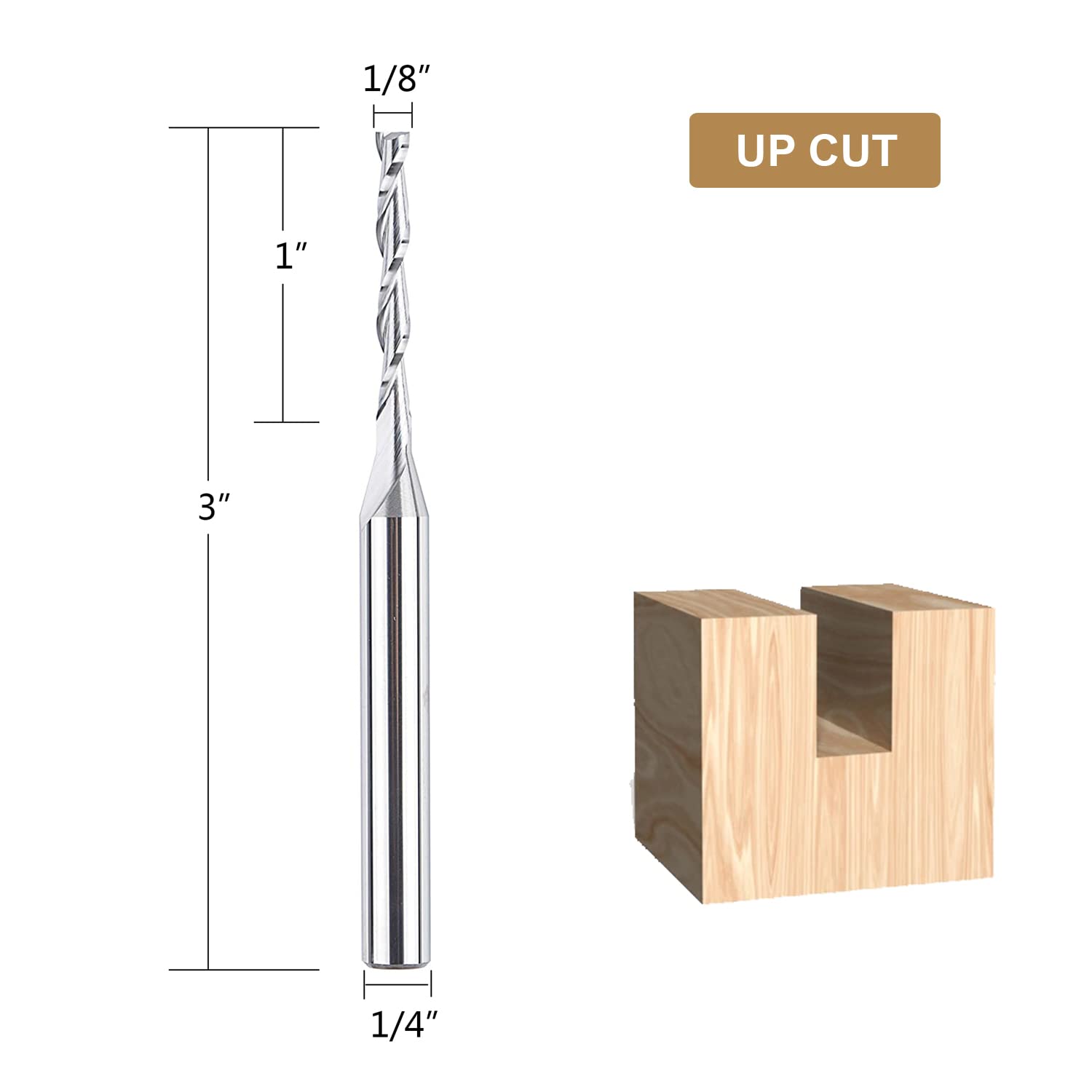 SpeTool Extra Long CNC Spiral Router Bits with Up Cut 1/8 inch Cutting Diameter, 1/4 inch Shank 3 inch Extra Long HRC55 Solid Carbide End Mill for Wood Cut, Carving - - 