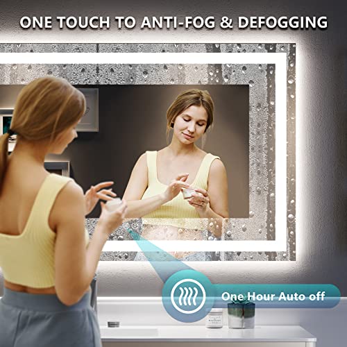 Image of 60x40 Inch LED Bathroom Mirror with Lights Front and Backlit Lighted Vanity Mirror for Bathroom Wall with 3 Colors Dimmable Anti-Fog Memory Shatter-Proof IP54 Waterproof Horizontal /Vertical