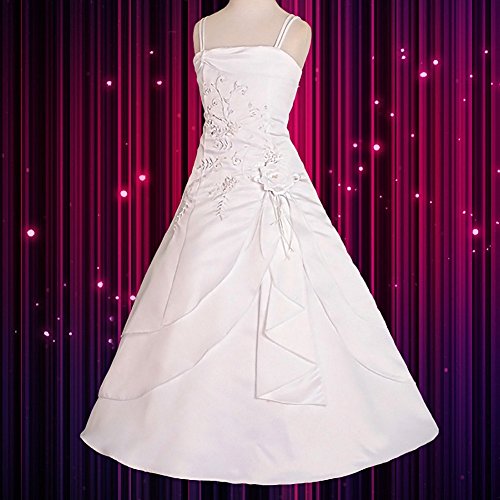 Dressy Daisy Girls' Beaded Special Occasion Dresses Wedding Flower Girls White Gown Communion Satin Outfits With Bolero Size 7-8 #TOP2