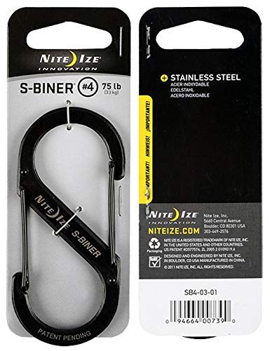 Nite Ize S-Biner Ferramenta de mosquetão de aço inoxidável nº 4 preto com duas portas 2,8 kg (pacote