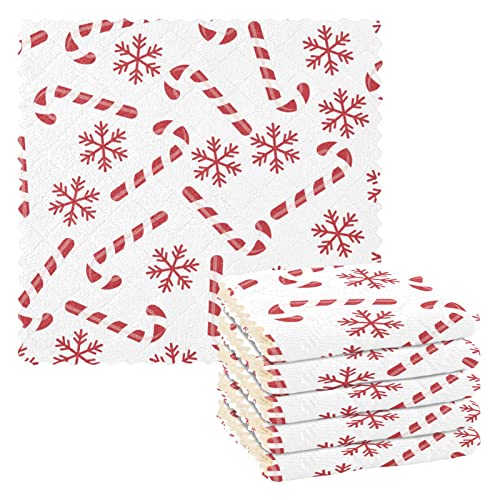 CaTaKu 6 Pack Christmas Candy Canes Kitchen Dish Cloths for Washing Dishes Cleaning Cloth Dish Towels Reusable Microfiber Washcloths Dish Rags for Kitchen