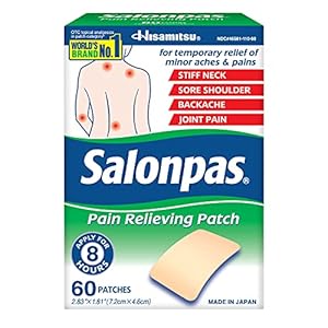 Salonpas Pain Relieving Patch for Back, Neck, Shoulder, Knee Pain and Muscle Soreness – 8 Hour Pain Relief – 60 Count