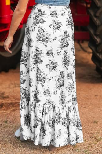 Womens Boho Skirt Floral Flowy Ruffle Hem Wrap Skirts Casual High Waist A Line Maxi Skirt with Slit 20253
