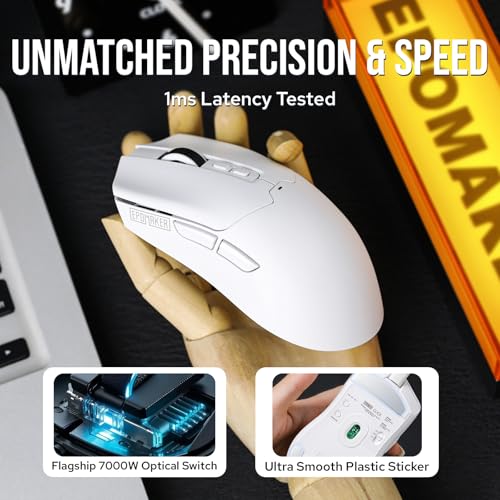 Click Wireless Gaming Mouse, Polling 8KHz, Sensore Ottico PAW 3950 Ultimate, 58g Superleggero, 42,000 DPI Regolabili, 500mAh, Pulsanti Programmabili per PC/Mac/Linux (Bianco) - Mouse gaming - Immagine 3