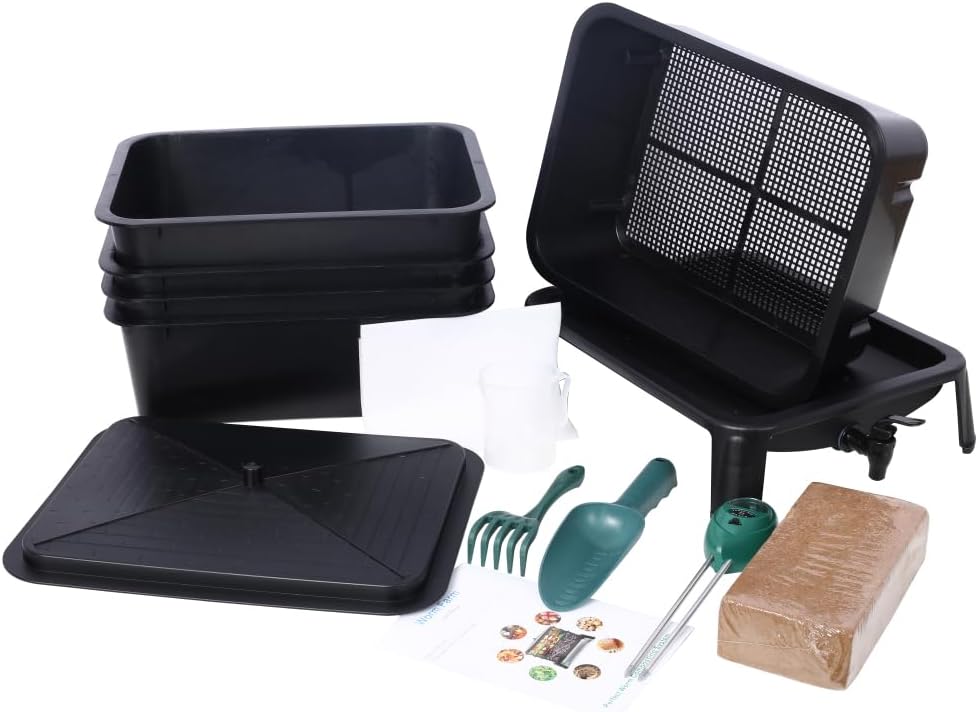 5 Layer Worm Compost Bin, 50L Worm Composter, Easy Setup Inclusive Farm Kit for Recycling Food Waste
